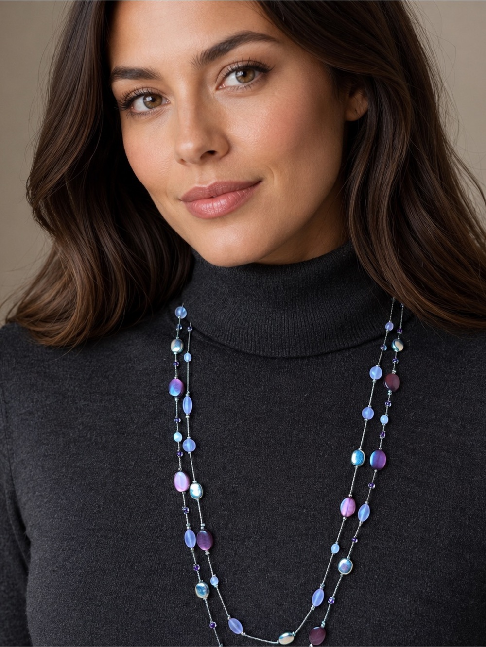 Charming Charlie necklace silver tone e strands beaded Pink Clear Purple silver